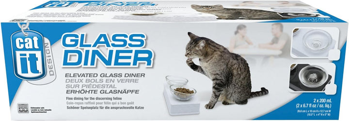Catit Style 2-Bowl Glass Diner Set for Pets-1