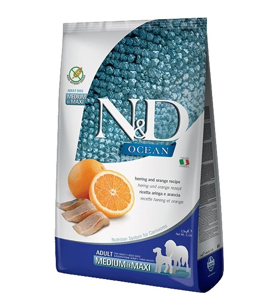 Farmina N&D Ocean Herring&Orange Adult Medium&Maxi Dog Dry Food 2.5KG