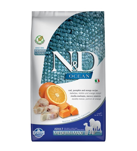 Farmina N&D Pumpkin with Cod&Orange Adult Medium&Maxi Dog Dry Food 2.5KG