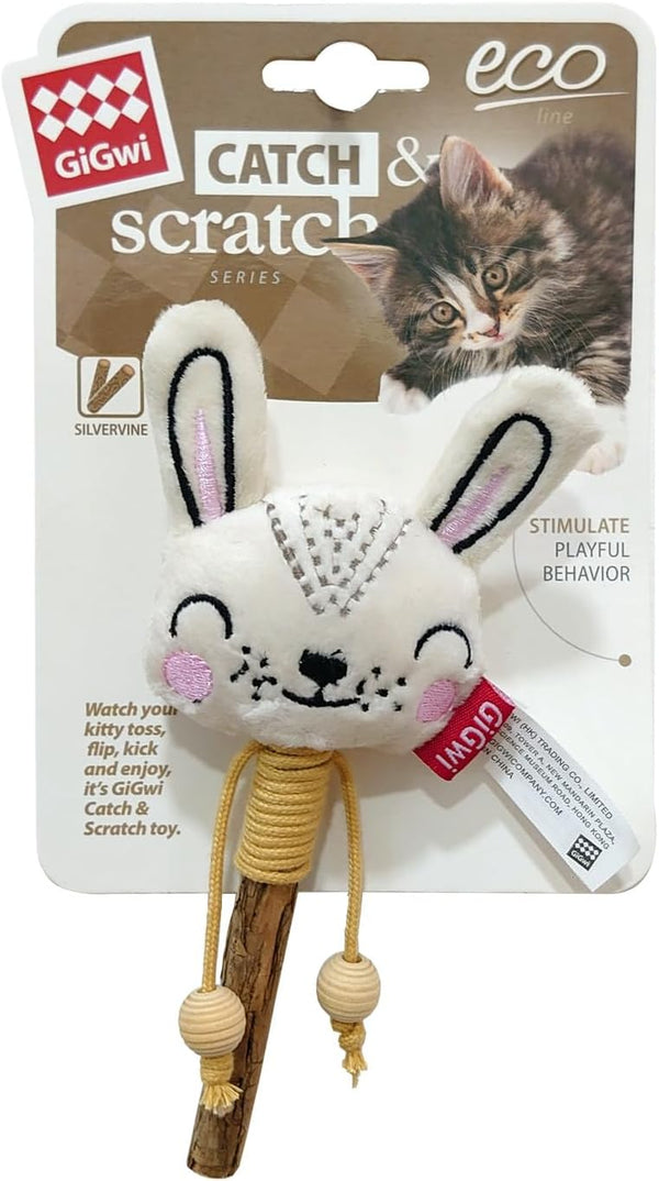  Gigwi Toy Rabbit Catch & Scratch Eco line with Slivervine Leaves and Stick-1