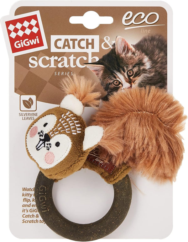 Gigwi Toy Squirrel Catch & Scratch Eco line with Slivervine Ring-1