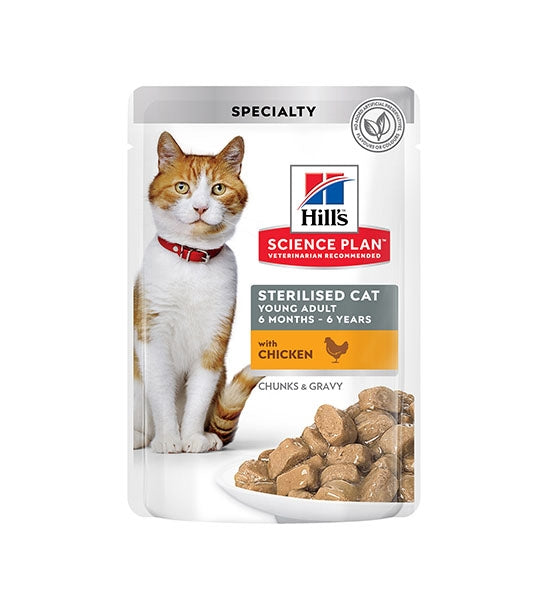 Hill's Science Plan Sterilised Young Adult Cat Chunks in Gravy with Chicken Pouches 85G-1