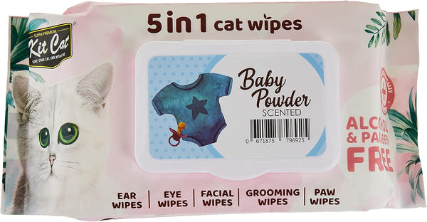 Kit Cat 5 In 1 Wipes Baby Powder Scented-80 Sheets-1