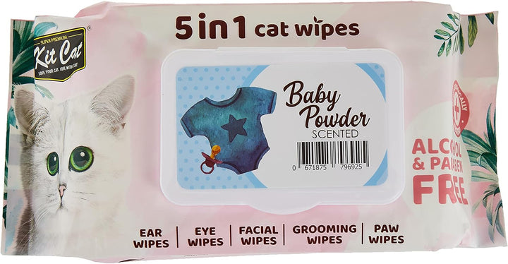 Kit Cat 5 In 1 Wipes Baby Powder Scented-80 Sheets-1