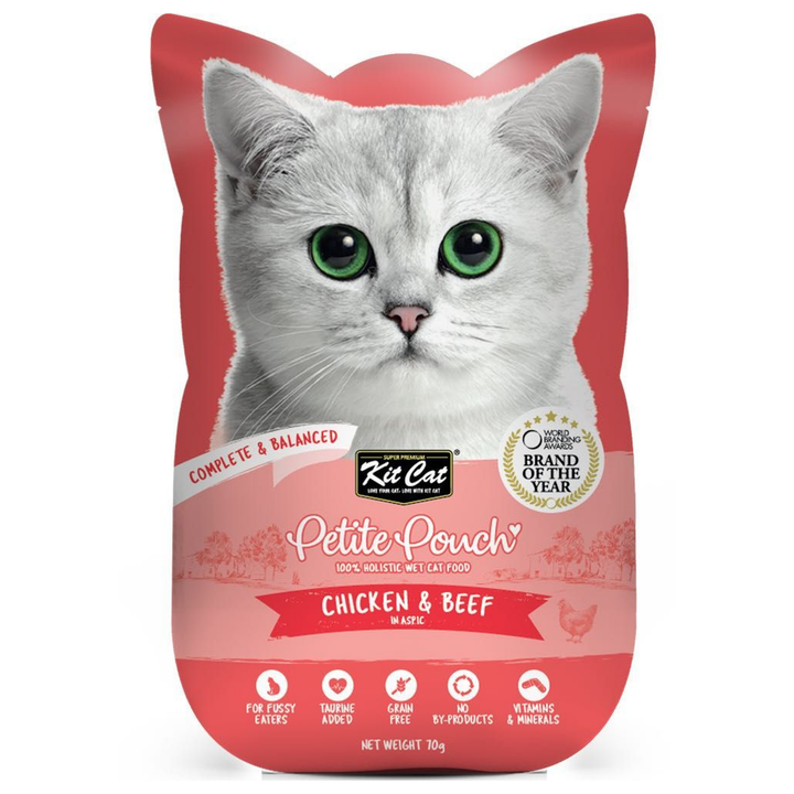 Kit Cat Petite Pouch - Chicken & Beef In Aspic Wet Cat Food 70G - 1