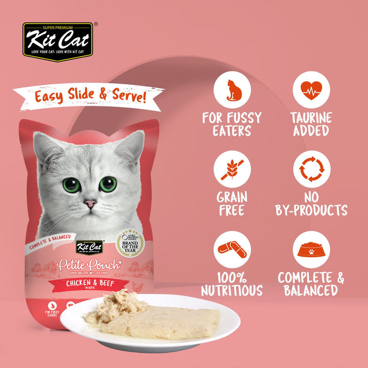 Kit Cat Petite Pouch - Chicken & Beef In Aspic Wet Cat Food 70G - 3