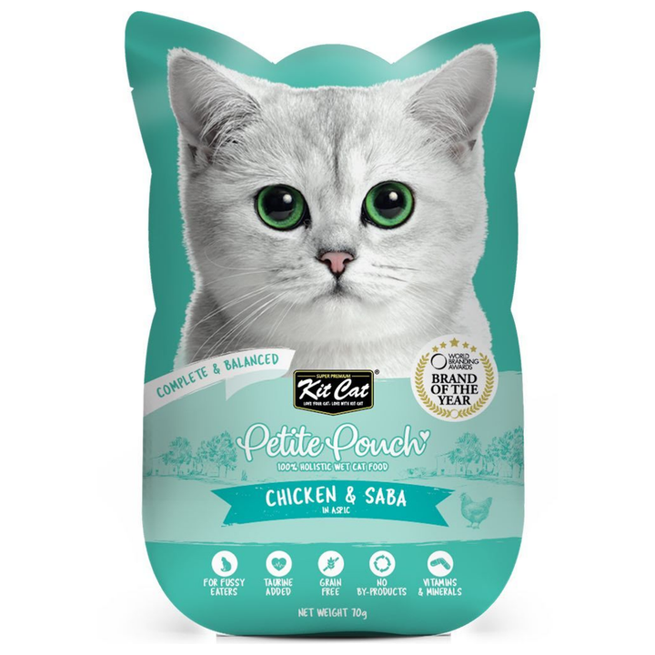 Kit Cat Petite Pouch - Chicken & Saba In Aspic Wet Cat Food 70G - 1