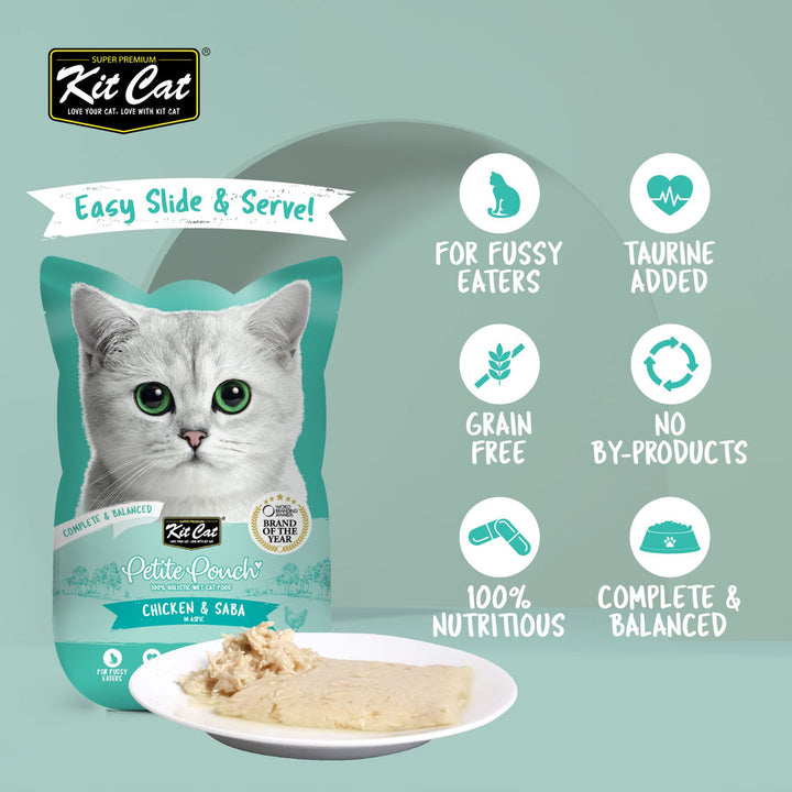 Kit Cat Petite Pouch - Chicken & Saba In Aspic Wet Cat Food 70G - 3