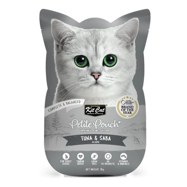 Kit Cat Petite Pouch - Tuna & Saba In Aspic Wet Cat Food 70G - 1