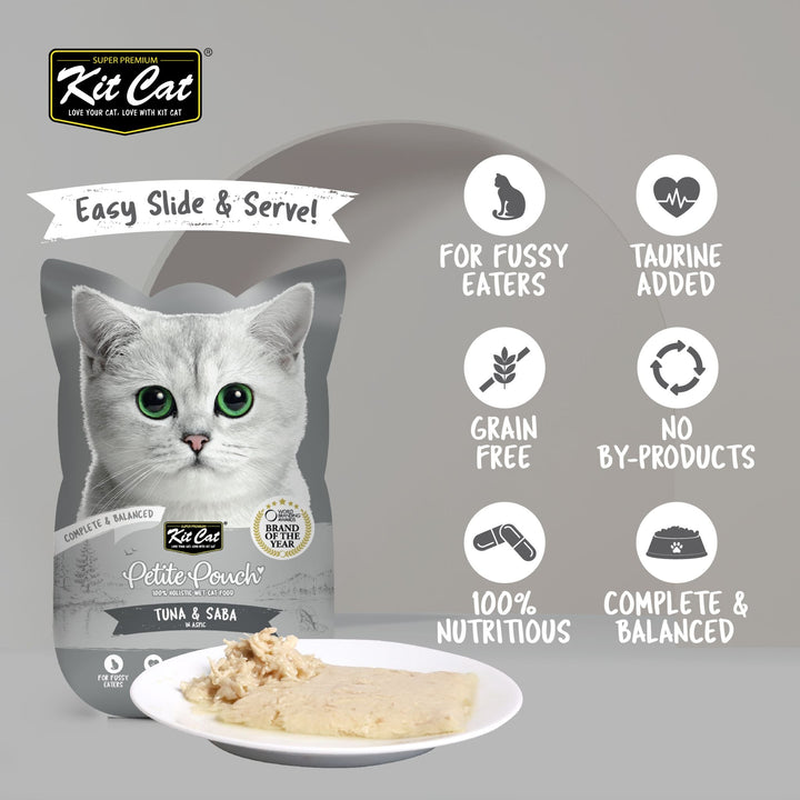 Kit Cat Petite Pouch - Tuna & Saba In Aspic Wet Cat Food 70G - 2