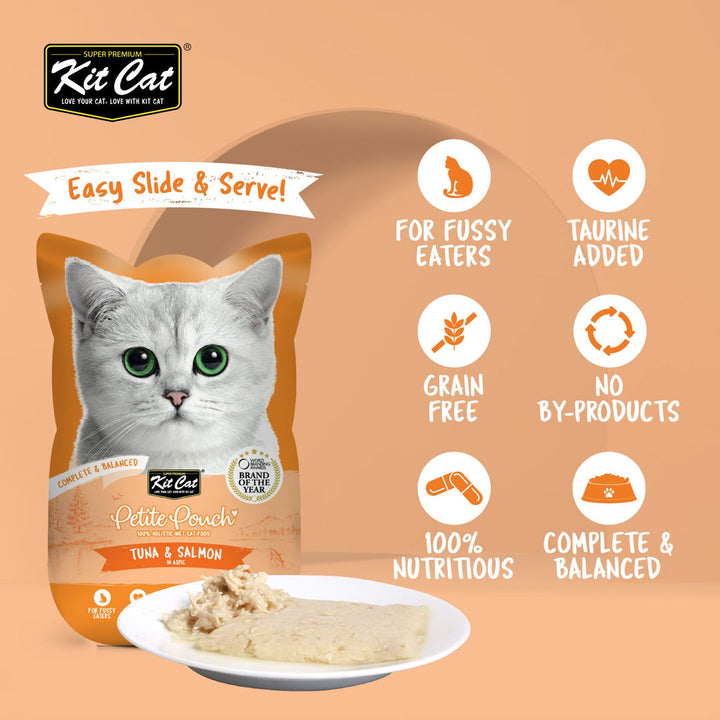 Kit Cat Petite Pouch - Tuna & Salmon In Aspic Wet Cat Food 70G - 2