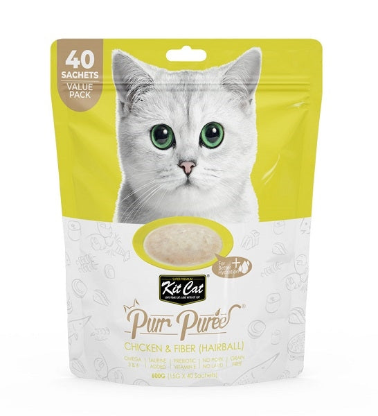 Kit Cat Puree Chicken & Fiber Hairball Cat Treats 600G