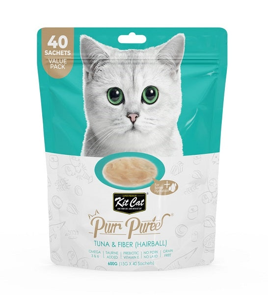 Kit Cat Puree Tuna & Fiber Hairball Cat Treats 600G