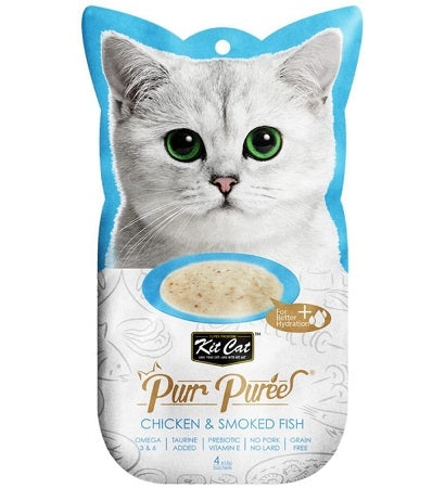 Kit Cat Purr Puree Chicken & Smoked Fish Cat Treats 4X15G