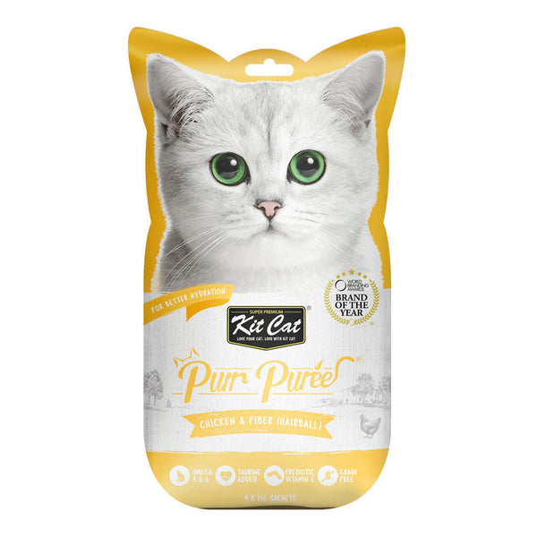 Kit Cat Purr Puree Chicken & fibre Hairball Cat Treats 4X15G-1
