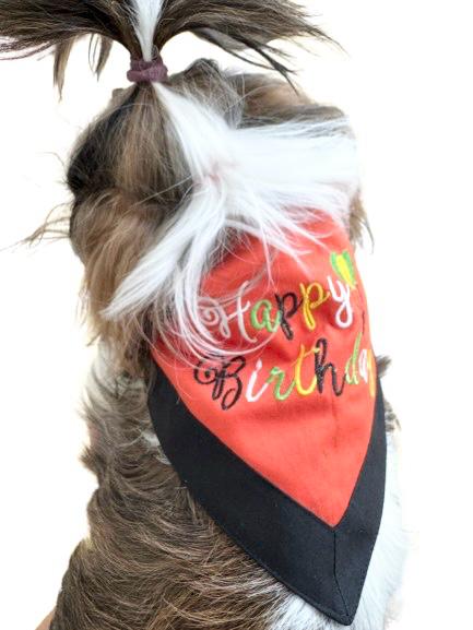Orange & Black Embroidered Birthday Bandana-1