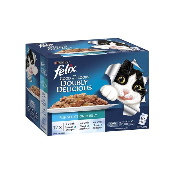 PURINA Felix Doubly Delicious Fish Selection in Jelly Pouch Wet Cat Food Pack 12X85G-1