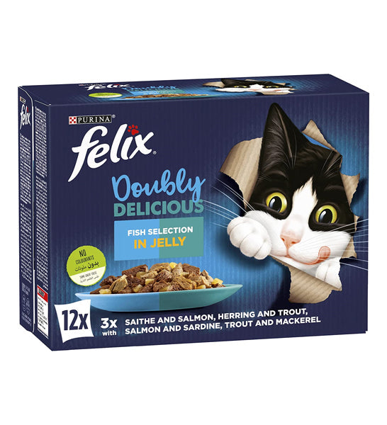 PURINA Felix Doubly Delicious Fish Selection in Jelly Pouch Wet Cat Food Pack 12X85G-2