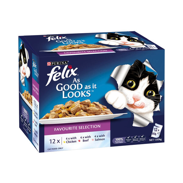 PURINA Felix Favorites Selection Pouch Wet Cat Food Pack - 12X85G
