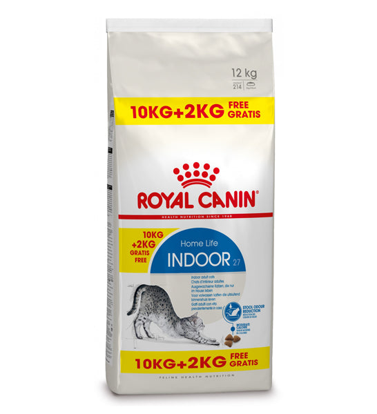 Royal Canin Indoor 27 Adult Cat Dry Food 10kg + 2kg FREE Promo Bag - 1