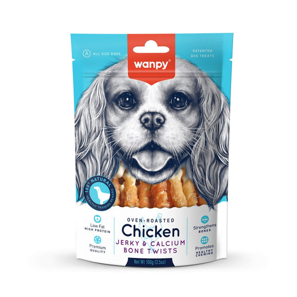 Wanpy Chicken Jerky & Calcium Bone Twists Dog Treats 