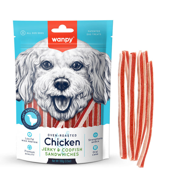 Wanpy Chicken Jerky and Codfish Sandwiches Dog Treats