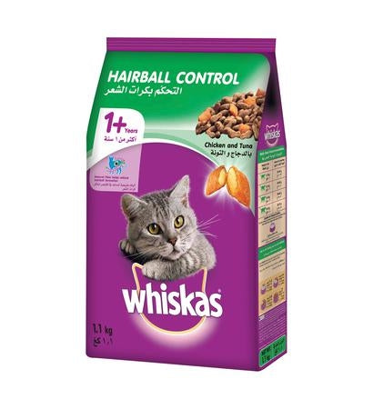 Whiskas Adult Hairball Control with Chicken & Tuna Dry Cat Food 1.1 Kg-1