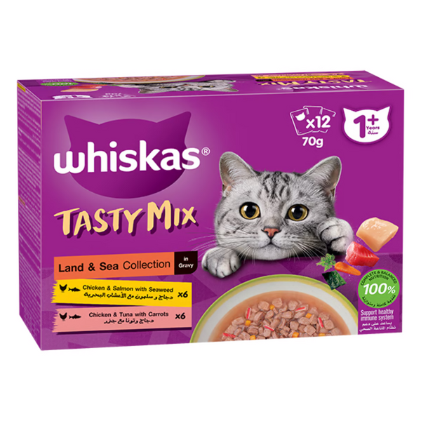 Whiskas Tasty Mix Land & Sea Wet Cat Food 1 Year+ 12x70g-1