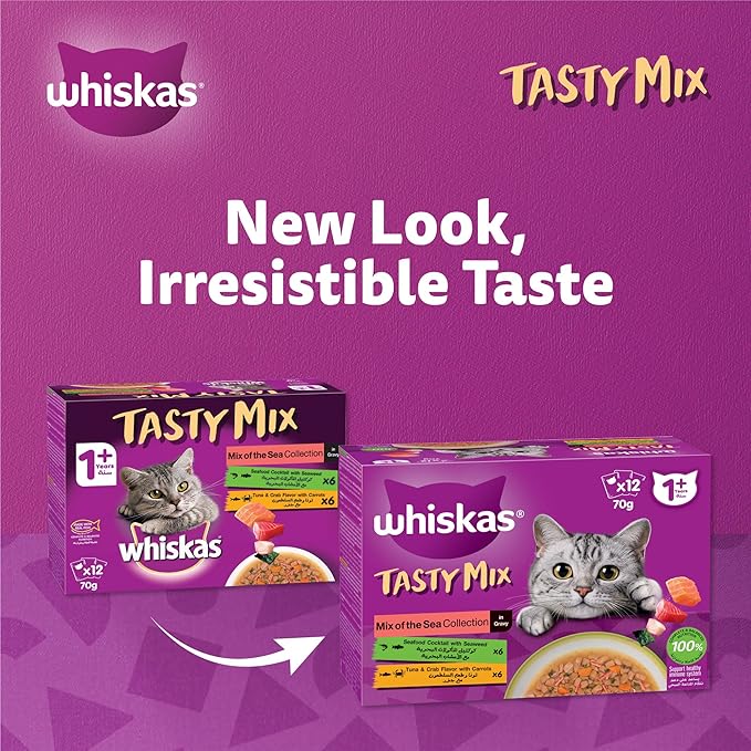 Whiskas Tasty Mix Sea Collection Wet Cat Food 1 Year+ 12x70g-3