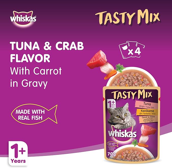 Whiskas Tasty Mix Tuna & Crab Wet Cat Food 1 Year+ 4x70g-2