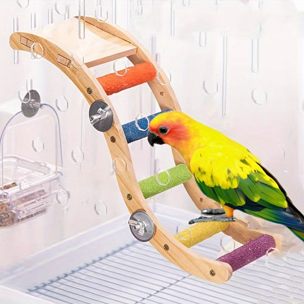 Wooden Bird Perch Ladder and Swing Toy-1
