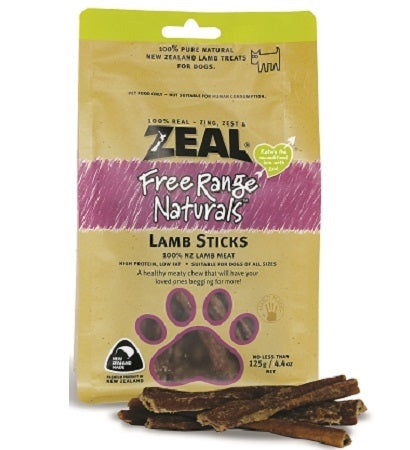 Zeal Pet Food Free Range Naturals Lamb Sticks Dog Treats 125G