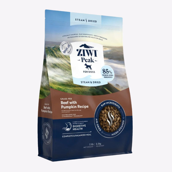 Ziwi Peak Steam & Dried Grass-Fed Beef with Pumpkin Recipe Dry Dog Food - 3.2Kg